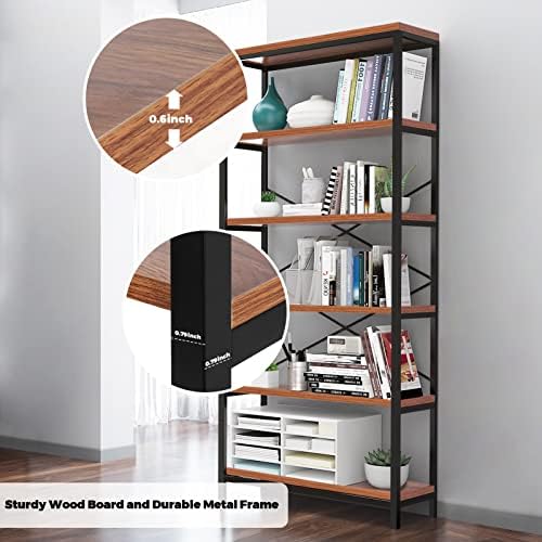 Himimi 6-Tier Bookshelf, 71'' Tall Bookcase Vintage Storage Shelf, Di...