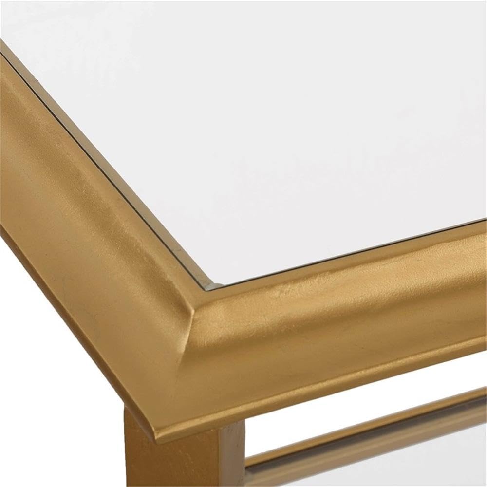 Pemberly Row Contemporary End Table, Iron Frame, Radiant Gold Leaf Finish, Be...