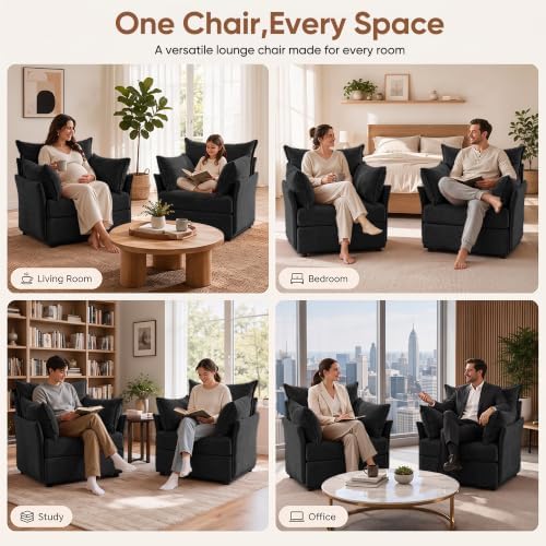 ABCASA Oversized Chenille Accent Chair,Washable Cover and Deep Seat,Black | E...