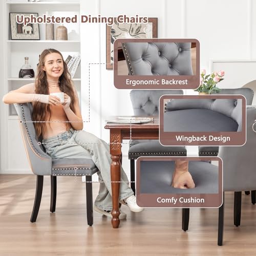 Eifizek Dining Chairs Set of 4 Upholstered Chairs with Tufted Back, Grey