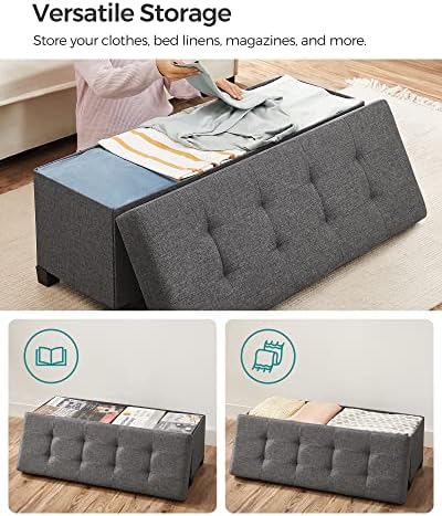 SONGMICS Storage Ottoman Bench, Foldable Foot Rest with Legs | End of Bed Ben...