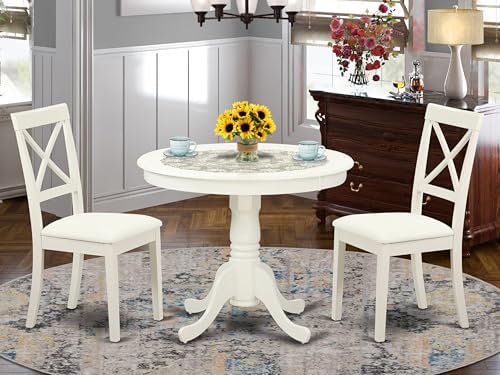 East West Furniture ANBO3-LWH-LC 3 Piece Modern Dining Table Set Contains a R...