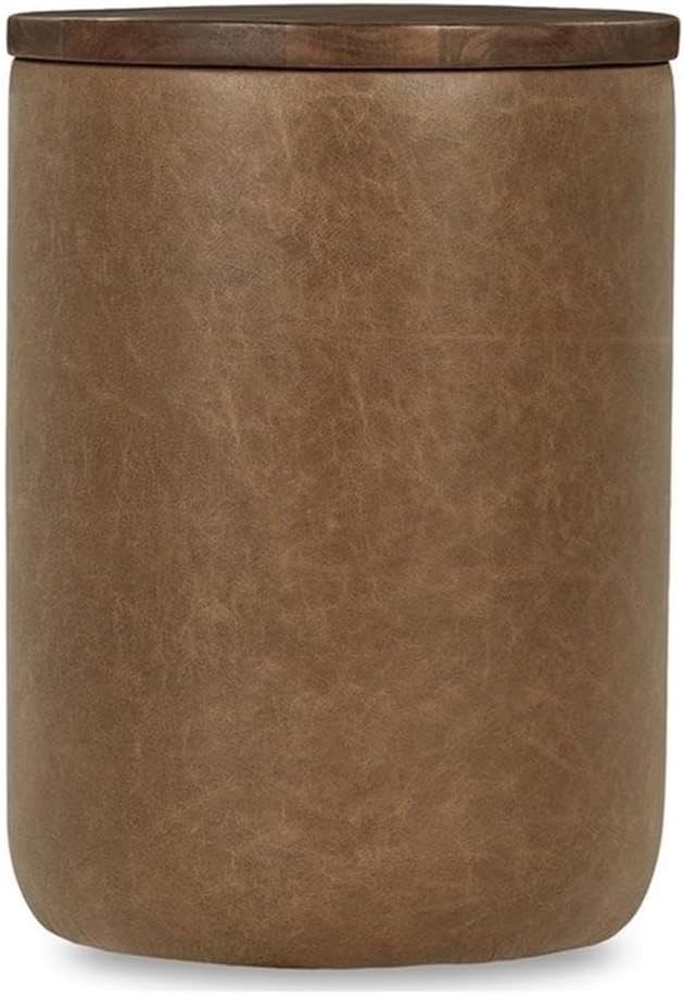 Pemberly Row Mango Wood Leather Wrap Accent End Table, Chestnut Finish, 16Wx1...
