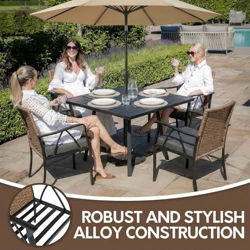 5-Piece Patio Dining Set for 4, Outdoor Dining Set with 4 Wicker Patio Dining...