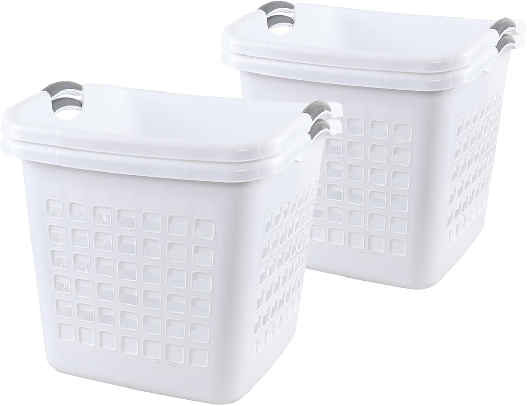 4 Packs 70 Liter Large Laundry Hamper with Handles, Plastic Laundry Clothes Baskets for Storage, White