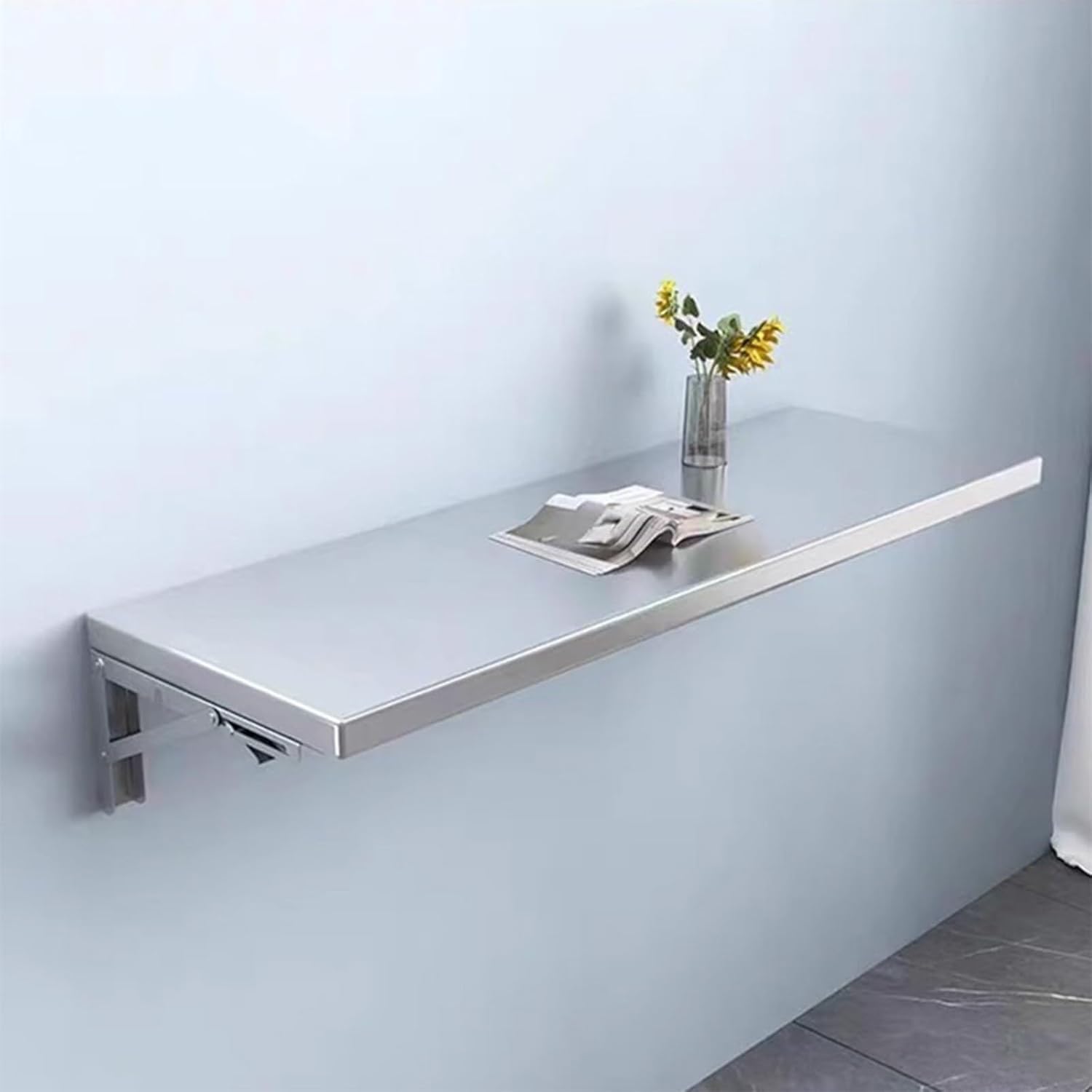 304 stainless steel folding table, wall-mounted folding table, kitchen storage shelf, made of food-grade stainless steel material, suitable for living room, balcony, bathroom, or laundry room.(80*30cm