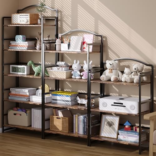 JSB 5 Tier No Assembly Folding Bookshelf, Arched Bookshelf, Foldable Bookcase...