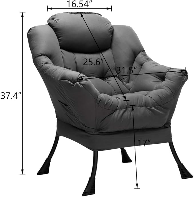 HollyHOME Large Fabric Lazy Chair for Living Room Cozy Accent Reading Chair with Armrests Comfy Lounge Sofa Chair for Bedroom, Dorm & Small Spaces | Dark Grey
