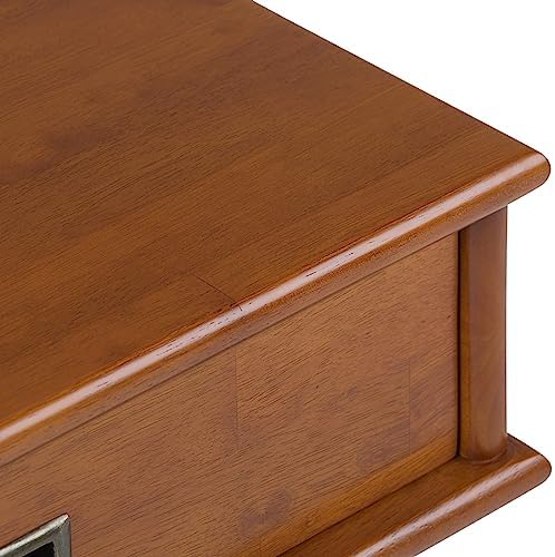 SIMPLIHOME Draper 22" Wide Solid Wood Rectangular End Table in Teak Brown