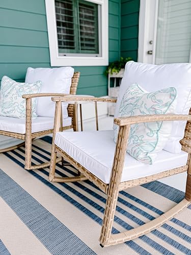 SAFAVIEH Outdoor Daire Wicker Rocking Chair, 14.4" Natural/White PAT7721D