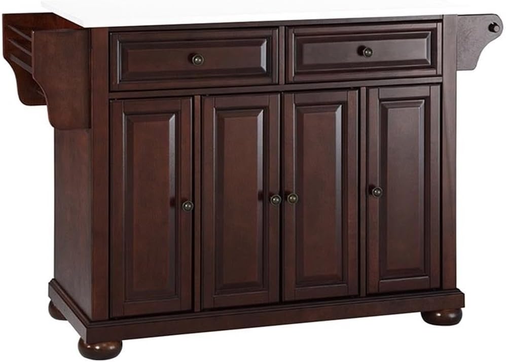 Pemberly Row Transitional Wood/Granite Kitchen Island in Mahogany