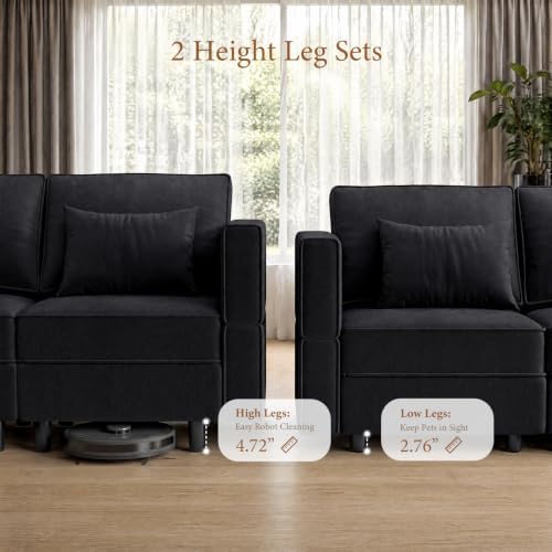 Vesgantti 92" 9 Seats Modular Sectional Sleeper Sofa with Storage, Black...