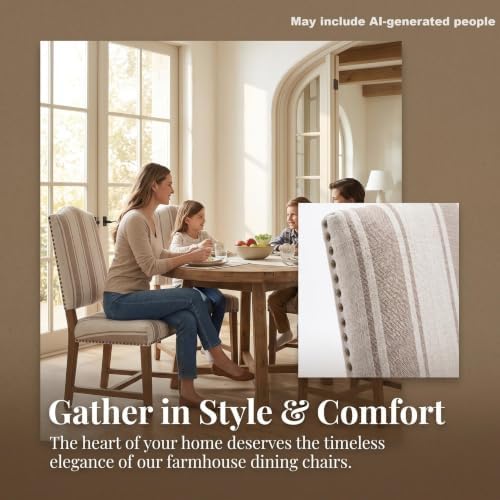 Shunzhi Farmhouse Upholstered Dining Chairs Set of 2 Parson Chairs Mid Centur...