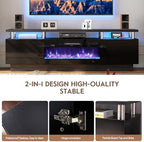 70" TV Stand for Living Room, Modern Entertainment Center & Media Console, Fits TVs up to 80", Storage Cabinet with Shelves, 36" Electric Fireplace with LED Flame (All Black)