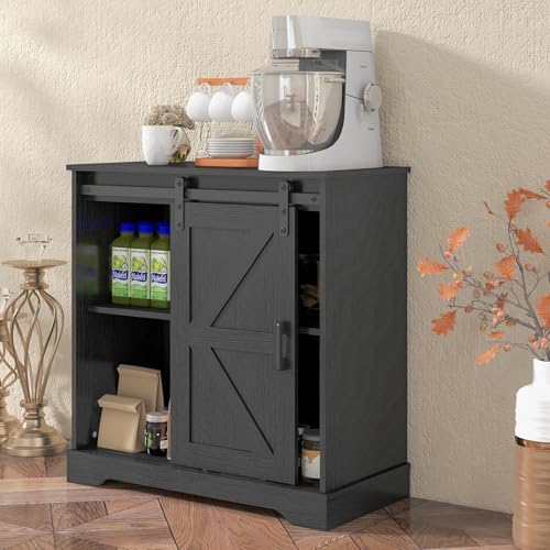 Panana Sliding Barn Door Buffet Sideboard Storage Cabinet Coffee Bar Kitchen ...