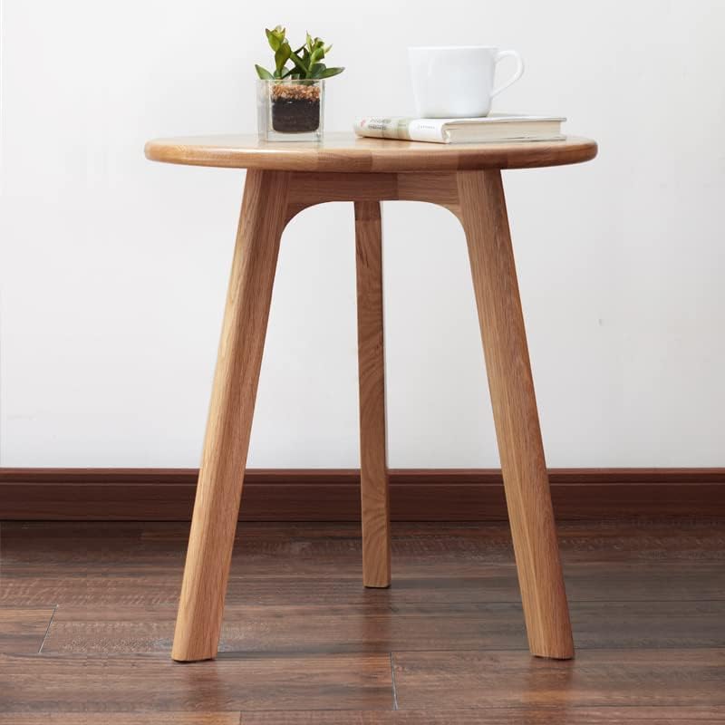 Solid Oak Wood Small Round Nightstand Side Table for Living Room, Rustic Farm...
