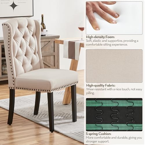 Yaheetech Upholstered Dining Chairs Set of 4 Button Tufted Chairs Beige