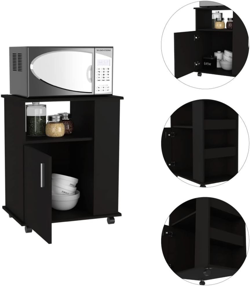 Space-Saving Microwave Shelf Stand Cabinet Kit - 3 Side Shelves - Black