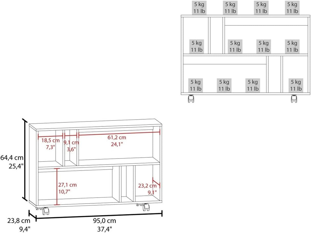 Console Table Cart, 5 Shelves, 4 Casters,for Kitchen