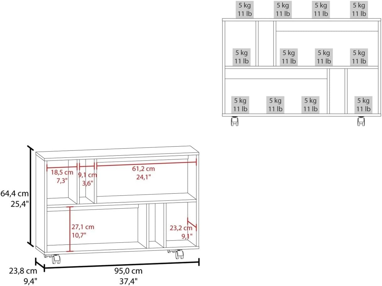 Console Table Cart, 5 Shelves, 4 Casters,for Kitchen