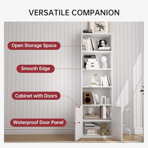 oneinmil 6 Tier Bookshelves and Bookcase with Doors Industrial Set of 2 Doubl...