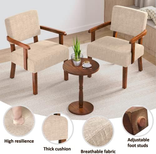 FAGAGA Accent Chairs Set of 2, 2 Solid Wood Armchairs with Side Table | Livin...