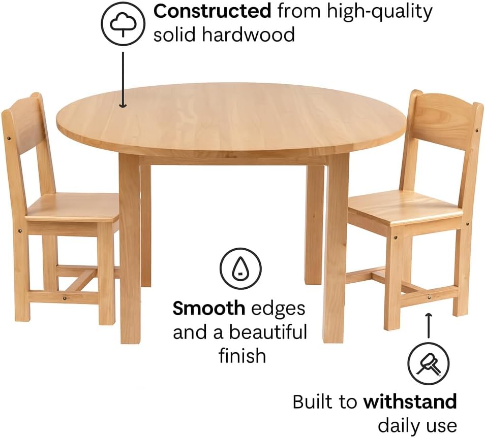 Constructive Playthings Deluxe Solid Hardwood Round Table and Chairs | For Cl...