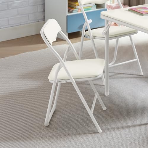 VECELO 5 Piece 24" Card Table and Chair Set, Square Padded Top, Beige