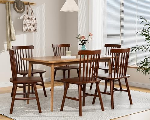 Dining Chairs Set of 6, Farmhouse Solid Wood Windsor Kitchen Chairs Set with ...