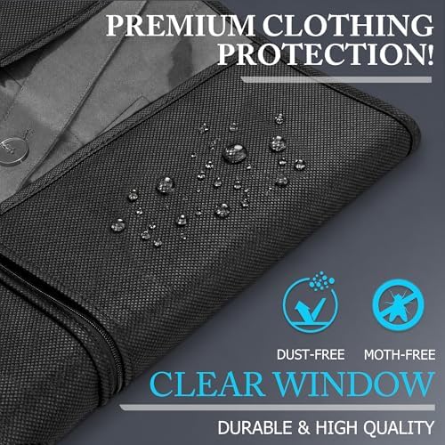 Hleelomi 5 Pack 43-in Garment Bag for Hanging Clothes Black Suit Bag | Garment Bags for Travel and Closet Storage, Suit Bag Travel with Zipper and Visible Transparent Window