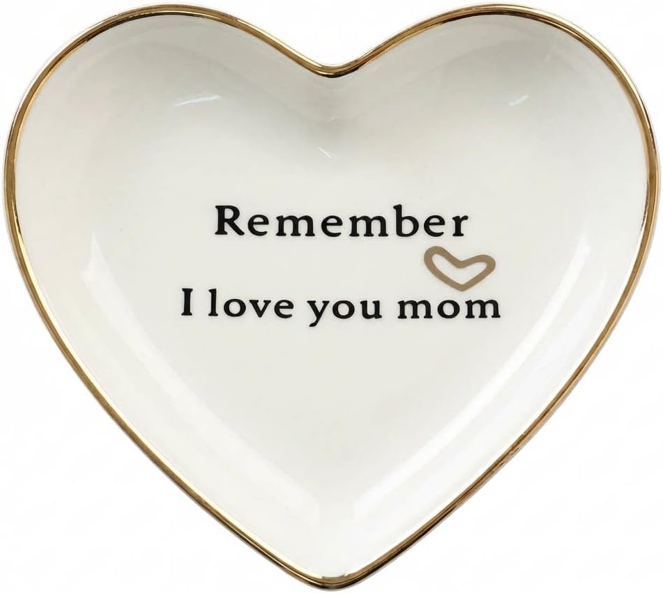 Mom Gifts from Daughter Son - Remember I Love You Mom Ceramic Jewelry Dish, Heart Shaped Trinket Dish Cute Small Ring Dish Holder Tray for Rings Earrings, Birthday Mothers Days Gift For Mom