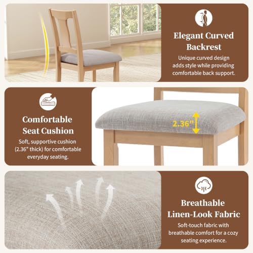 P PURLOVE 3 Piece Kitchen Dining Set, Wood Dining Table Set, Natural+Beige