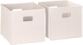 RiverRidge Folding Storage Bins - 2-pack of 10in Tall Cream Cubes | Fabric Bins, Set of 2 Storage Cubes, Cut-out Handles, Playroom Closet Organizer, Collapsible Cubby with Bottom Board Insert