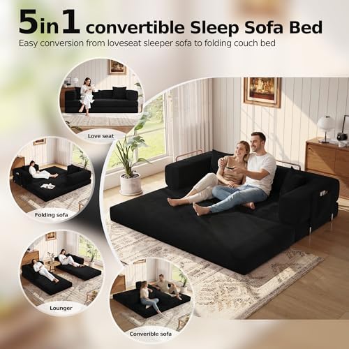 MoonSpeak 78.8'' Futon Sofa Bed, Couches for Living Room | Corduroy C...