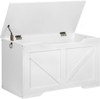 HOOBRO Storage Bench, 29.5” Retro Wooden Storage Chest with U-Shaped Cut-Out Pull, Safety Hinge, Supports 220 lb and Easy Assembly for Toy Box Organizer (White) WT77CW01