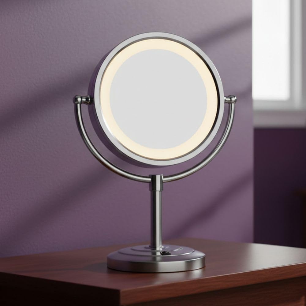 JERDON Lighted Makeup Mirror with 5X Magnification - Nickel - HL745NC