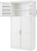 SOFTSEA Tall Kitchen Pantry Cabinet for Dining Room, Kitchen Hutch with 8 Pull-Out Trays, Freestanding Storage Cabinet with Adjustable Shelves and 2 Door Shelves, 35.5x17.6x70.9 Inch, White