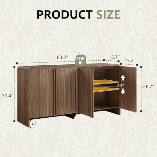AMERLIFE 63" Fluted Sideboard Buffet Cabinet with Storage