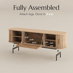 POVISON Fully-Assembled Mid Century Modern TV Stand for 70 inch TV, Sliding Door Entertainment Center with Storage, Wood TV Console, Media Console for Living Room Bedroom(Oak, 70.87")