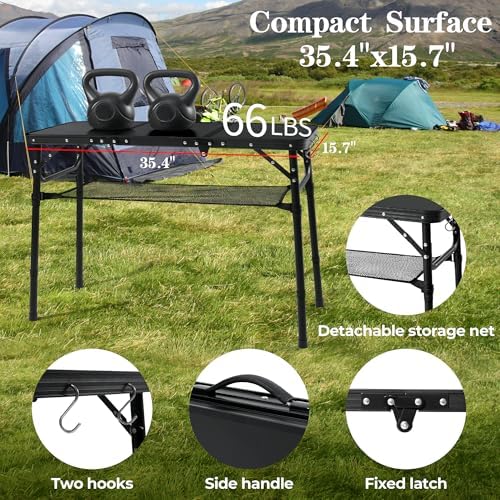 3ft Folding Camping Table with 3 Adjustable Height Max 27.3 Inch