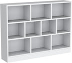 IOTXY Open Shelf Low Bookcase - Wooden 3-Tier Floor Standing Display Cabinet Organizer with Base, 10 Cubes Short Horizontal Bookshelf in Warm White