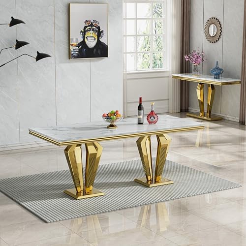 HomVent 68.11" Rectangle Faux Marble Dining Table Set for 6,Diamond Base...