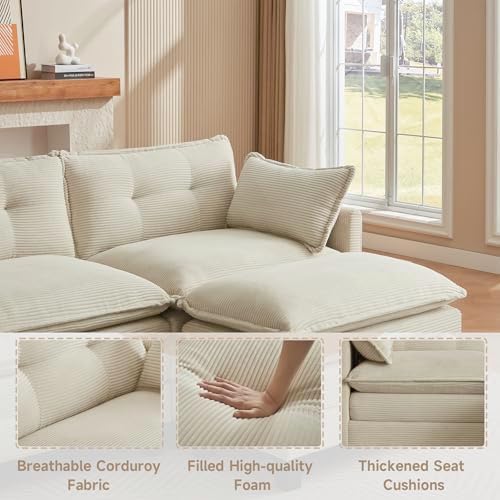 Amsleekey 76.5" L-Shaped Modular Sectional Sofa, Beige Corduroy | Cloud ...