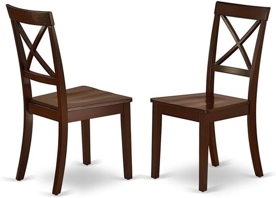 East West Furniture BOC-MAH-W Boston Dining Chairs - Cross Back Wood Seat Kit...