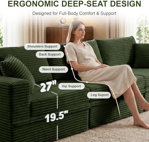 107" U Shaped Couch, Modular Sectional Sofa with Storage, 3-Seater High ...