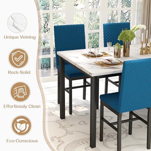 Recaceik Dining Table Set for 4, Modern 5 Piece Dining Table Set Faux Marble ...