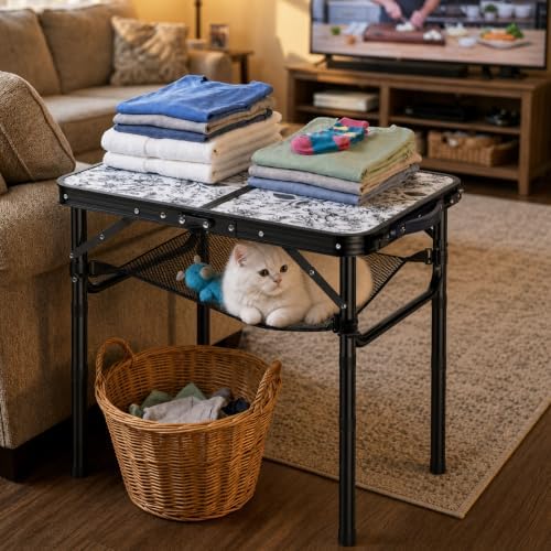 Outdoor Side Table, Portable 3 Adjustable Height, Small Folding Table