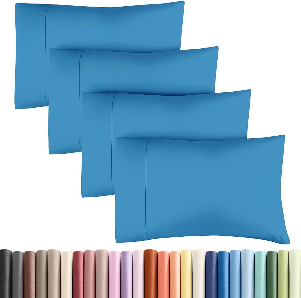 King Pillow Cases - 4 Pack - Super Soft Pillowcase Covers - Envelope Enclosure - Hotel Quality Pillow Protectors - Wrinkle Free, Shrink & Stain Resistant - Machine Washable - 20" x 40" (Denim Blue)