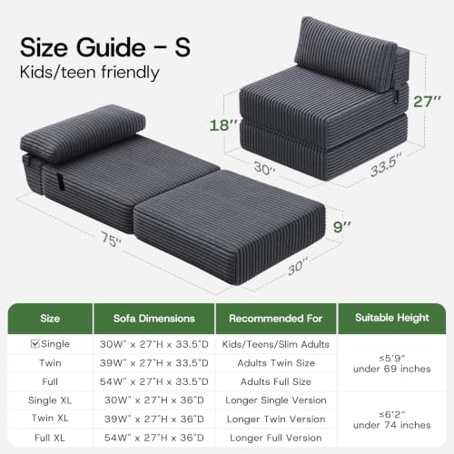 Convertible 4-in-1 Folding Sofa Bed Sleeper Chair Couch Foldable Chaise Loung...