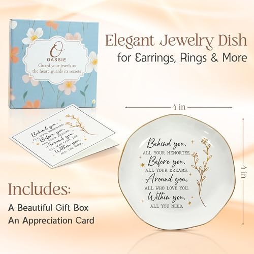 Graduation Gifts for Women Her - 4"x4" Ceramic Jewelry Dish Tray | Graduation Gift, Inspirational Gifts for Women, Ring Dish for Women, Gold Trim Design, Desk Vanity Decor, Polished Finish